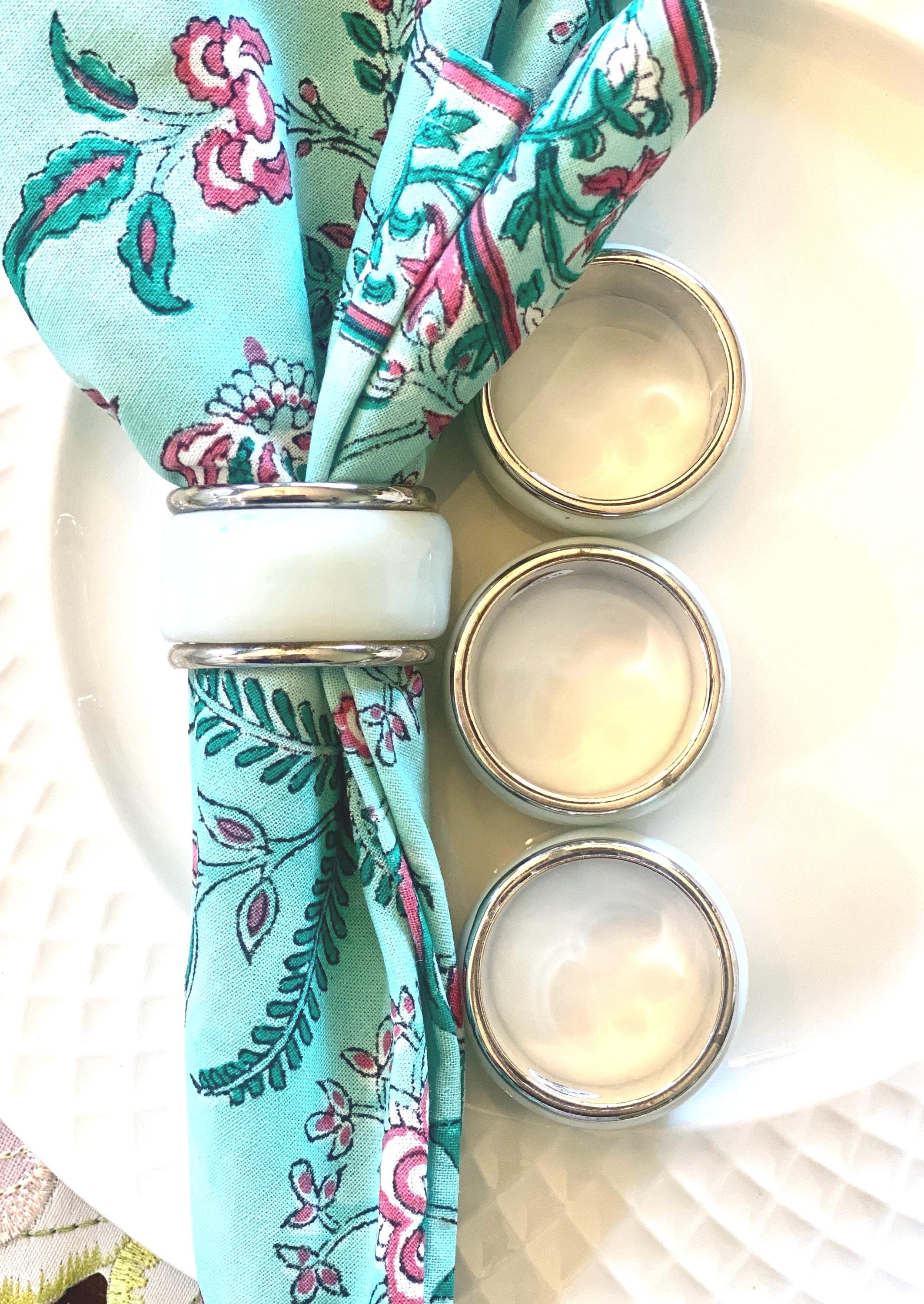 ヴィンテージ シルバーメッキ 磁器 ナプキンリング - 4個セット 新品