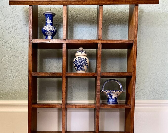 Wooden 1960s Knick Knack Wall Shelf With 12 4x4 Square Cubes and Slanted Roof 20 1/4 Etsy