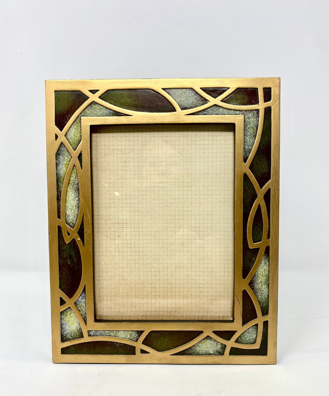 Gold Metal Stained Glass 5 X 7 Picture Frame Hues of Green Art Etsy