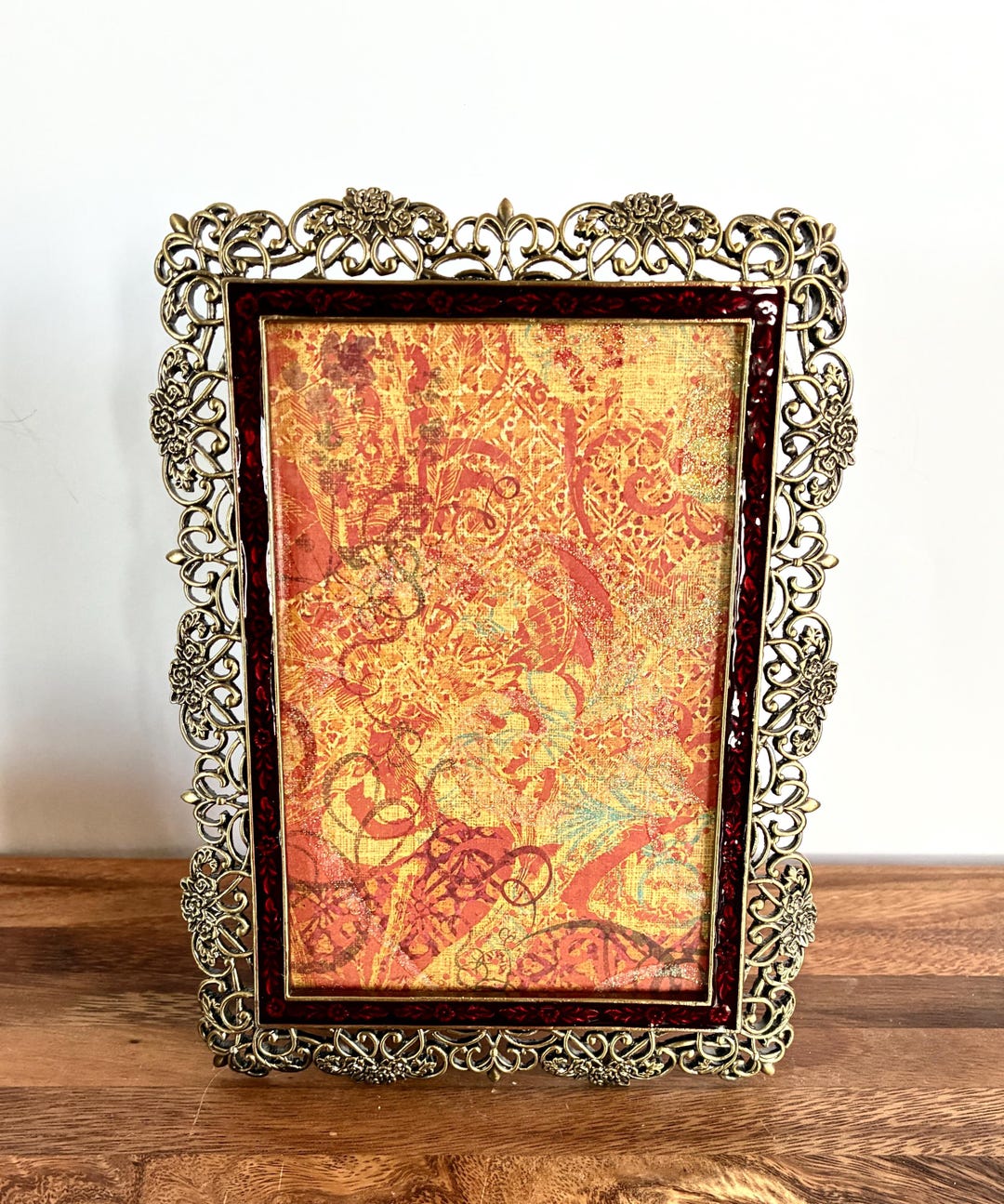 Vintage Ornate Gold Tone Metal Photo Frame: (4x6) Burgundy Trim - Etsy