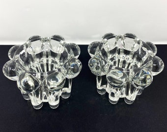 Pair of Vintage Crystal Flower Tealight Votive Taper or Pillar Candle Holders Crystal Gifts