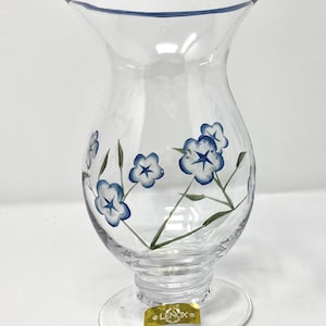 Vintage LENOX Glass Vase: Etched Blue Pansy Floral Design