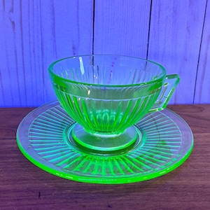 Vintage Uranium Economy Glass “Round Robin” Tea/Coffee Cup and 6” Saucer