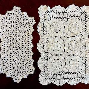 Crocheted White Cotton Table Runner: Victorian Farmhouse Decor 11” x 16”