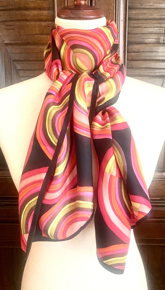 Vintage 70s Inspired Vibrant Geometric Print Silk 