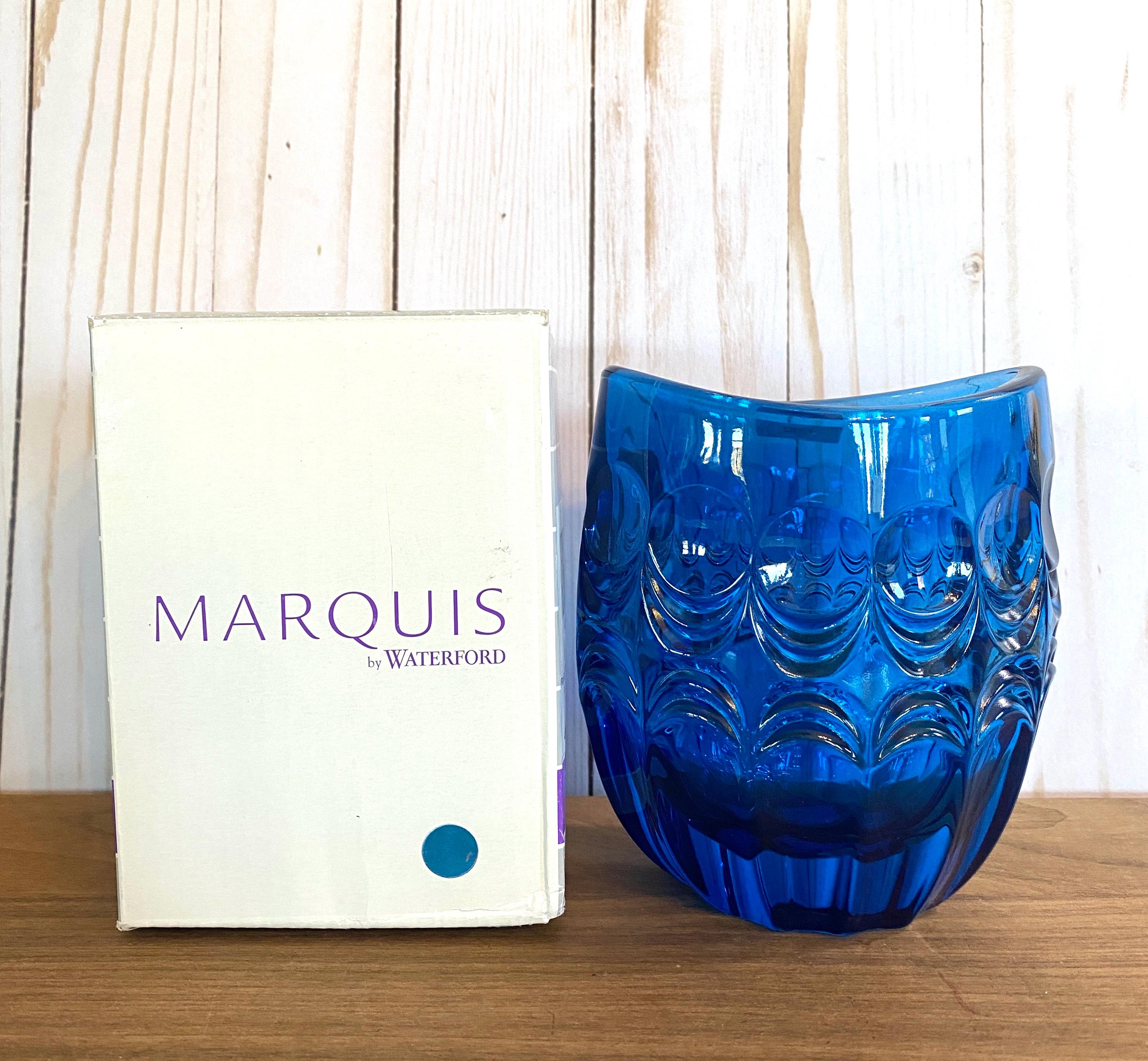 Vaso ovale Marquis by Waterford Primrose blu cobalto, altezza 5 1/4", firmato, con riserva di consegna