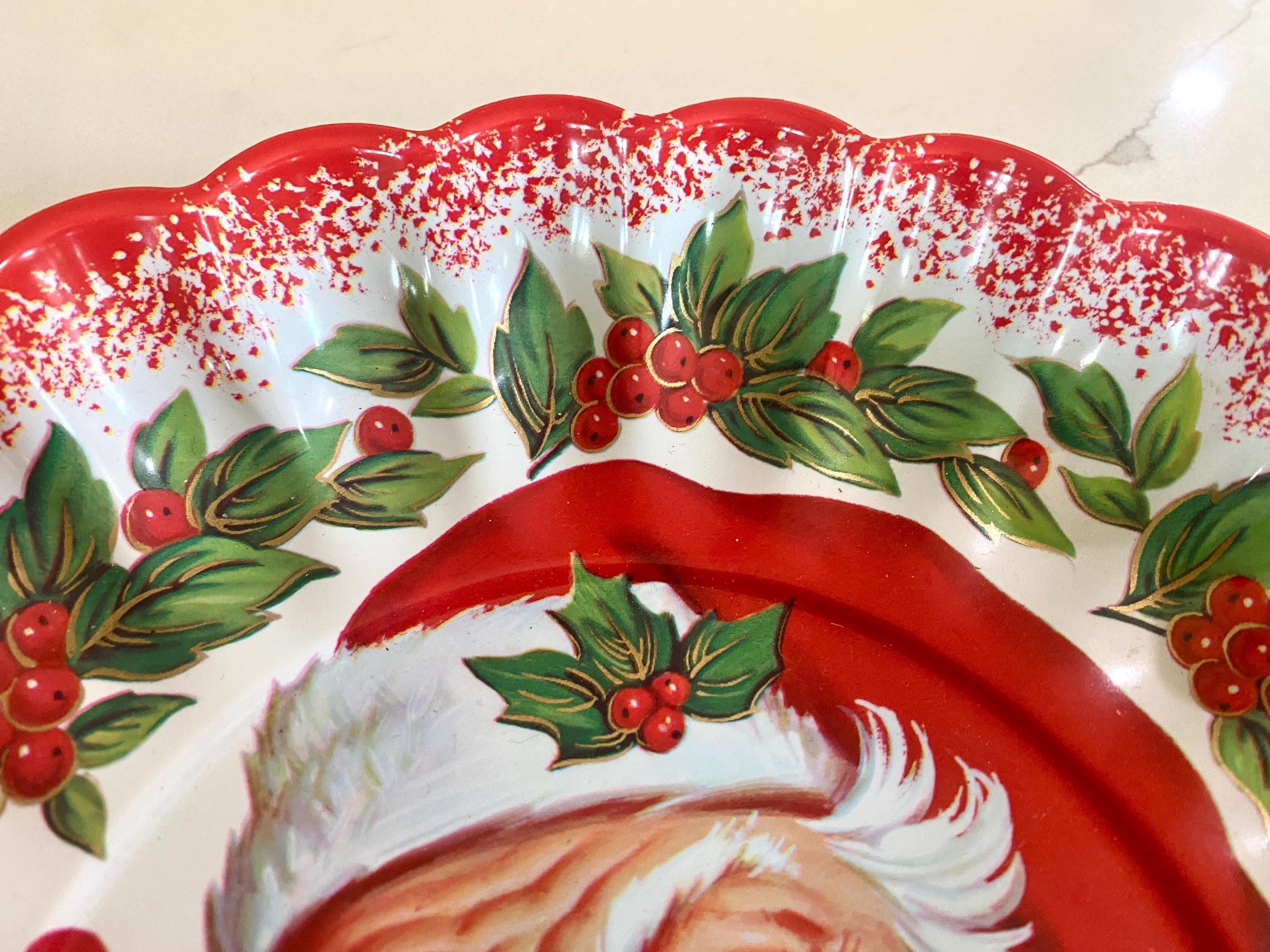 Plato De Postre De Porcelana Santa Claus Holly, 22 Cm