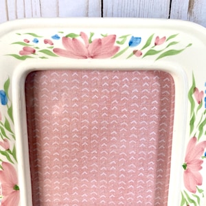 Vintage White Ceramic 5” x 7” Picture Frame with Pink Florals & Green Leaves Tabletop Photo Frame