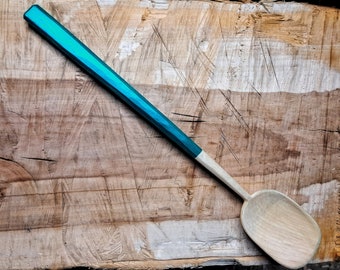 Birch Wood Cooking Spoon w Teal Acrylic Handle