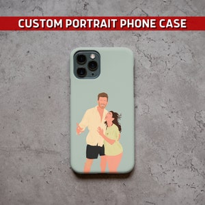 Custom Matching Gift Portrait iPhone Case, Drawing from Photo, Personalized Faceless Couple Portrait, Anniversary Boyfriend Gift