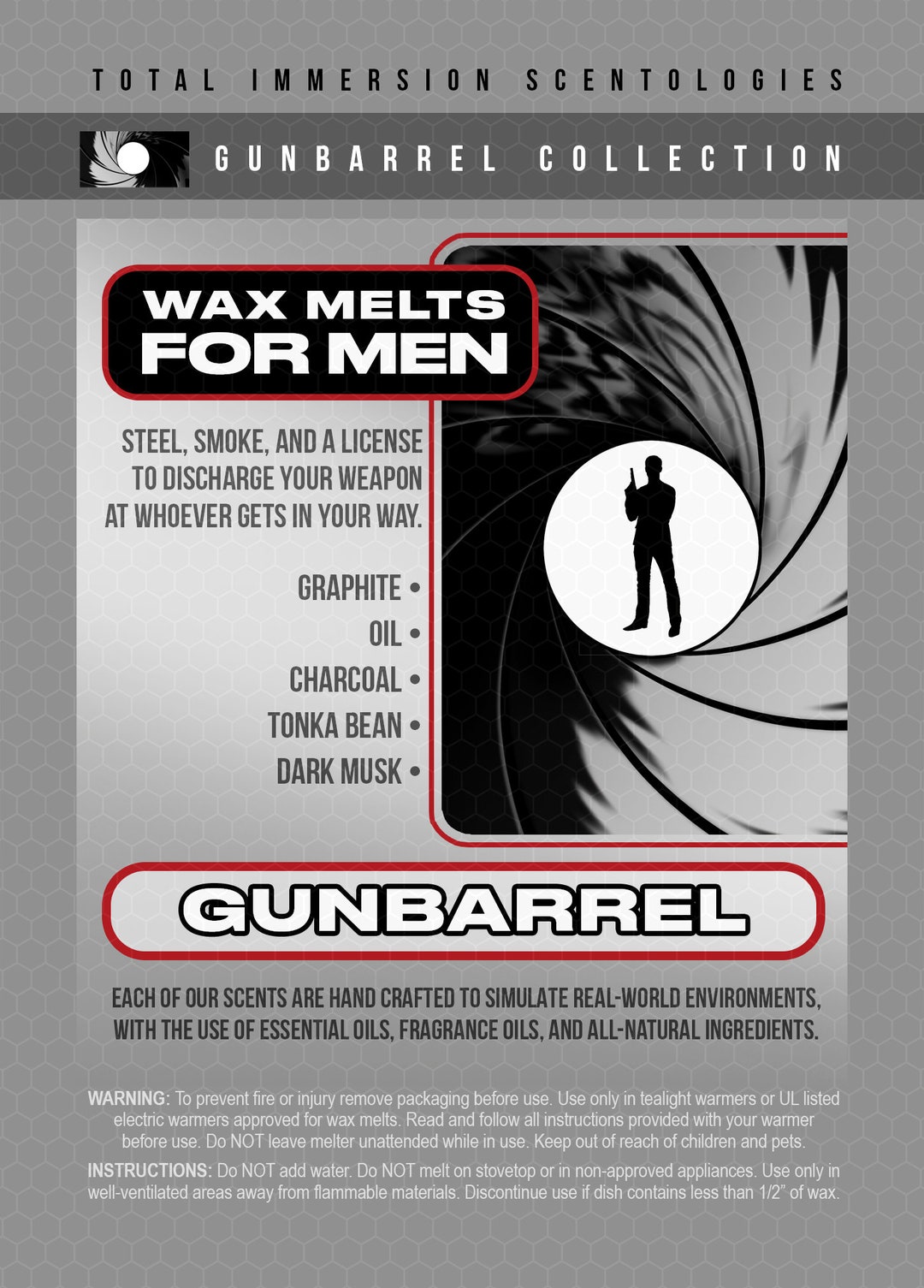 GUNBARREL Wax Melt Gunbarrel Collection Masculine Wax Melt, Men Gift, Man Cave, Strong Wax Melt