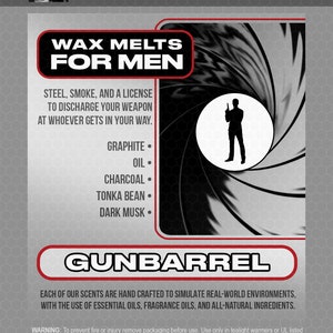 GUNBARREL wax melt | Gunbarrel Collection -- masculine wax melt, men gift, man cave, strong wax melt, gifts for men, best man, James Bond