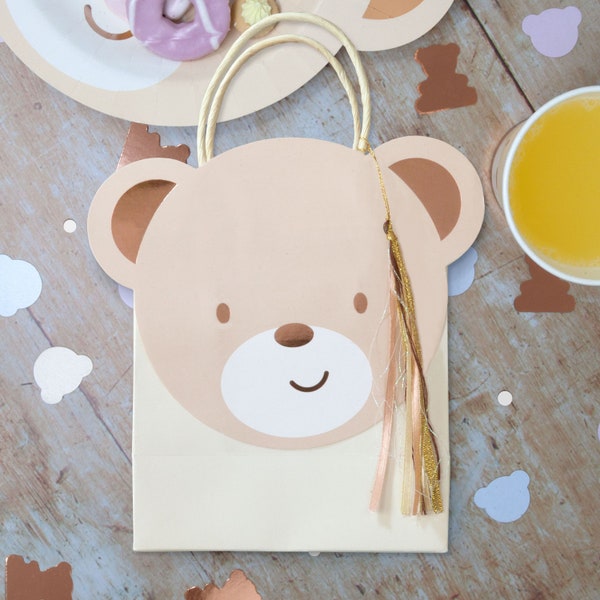 Party Bags Teddy Bear Shaped with handles and Tassels 8 per pack