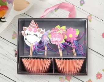 Cupcake Kit Unicorn Themed Complete With 24 cupcake cases and 24 assorted picks per pack