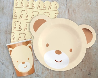 Party Tableware Pack Teddy Bear Themed For 8 Guests Includes Plates Cups and napkins