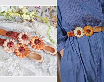 Cintura in pelle fiore margherita vintage / regalo unico per le donne