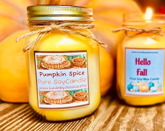 Pumpkin Spice Soy Candle, Hand Poured 16 oz, Fall Decor