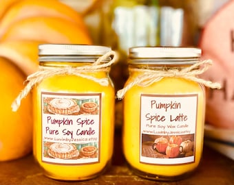 Pumpkin Spice Soy Candle: Handmade Fall Home Decor, 8 oz Amber Glass
