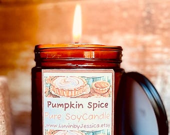 Pumpkin Spice Pure Soy Candle/Fall Candles/Autumn Candle/8 oz amber glass/Personalized Gifts/Handmade Fall Decor/Home Decor Fall Scents