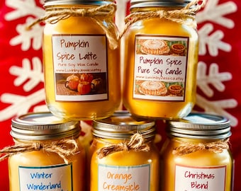 Natural Soy Candle in Mason Jar/ 100% Naturally Scented, Handmade Fall Home Decor