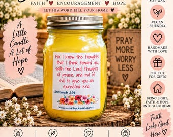 Jeremiah 29:11 For I know the Plans I have for you Scripture Candle, Scripture Soy Candle, Christian Gift, Hand Poured Bereavement Gift