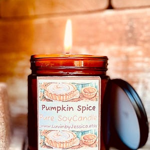 Vela de soja pura con especias de calabaza/Velas de otoño/Vela de otoño/Vidrio ámbar de 237 ml/Regalos personalizados/Decoración de otoño hecha a mano/Decoración del hogar con aromas otoñales
