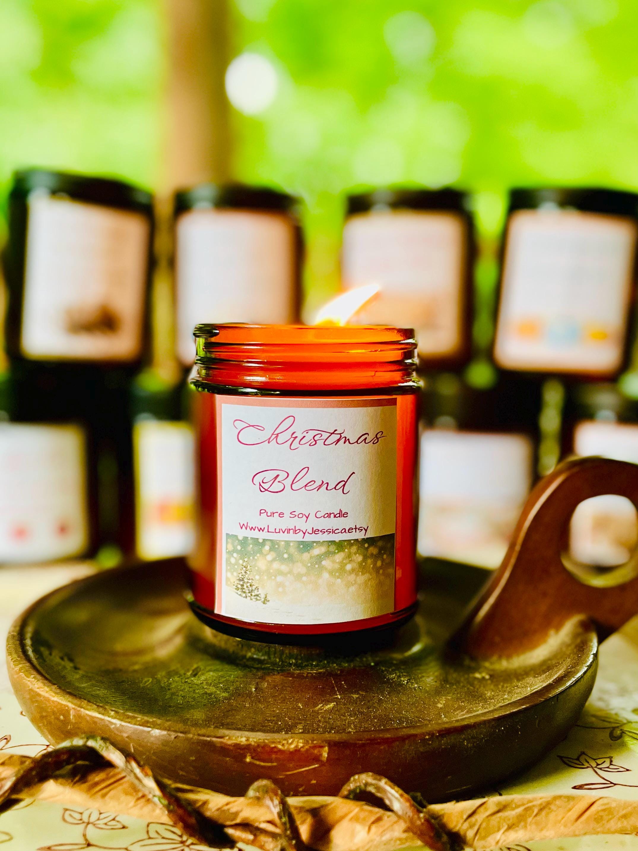 Christmas Blend Pure Soy Candle/Fall Candles/Autumn Candle/8 oz amber glass/Personalized Gifts/Handmade Fall Decor/Home Decor Fall Scents