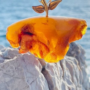 Unique Amber Pendant with Inclusions , Natural Honey Baltic Amber, Pure beauty on your Neck , Gift for Her & Him, Raw amber pendant