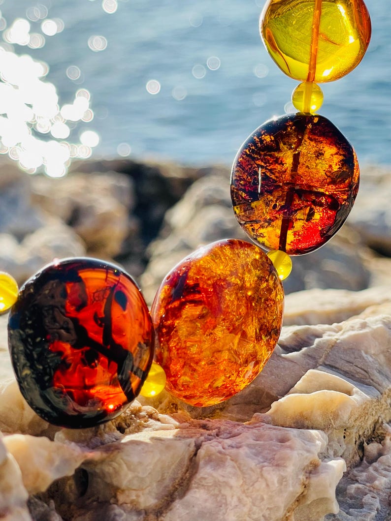 Cherry Amber Pendant, Natural Amber Pendant With Fossil Inclusions