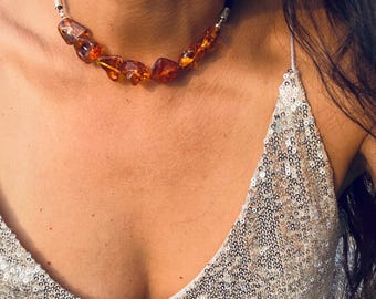 Unique Natural Gemstone Necklace with Natural Leather , Amazing Choker from Natural Gemstones,  Perfect Jewelry Gift for You