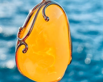 Natural Baltic Amber Pendant: Gold-Plated Sterling Silver Landscape Amber