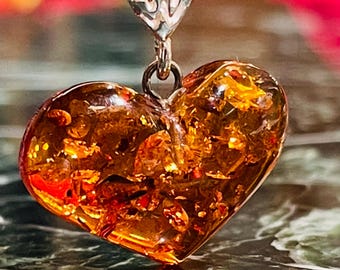 Handmade Baltic Amber Heart Pendant, Sterling Silver Charm