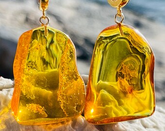 Fascinated amber earrings, Huge amber earrings , Natural beauty of amber, Best amber earrings, Raw amber earrings, Natural baltic amber