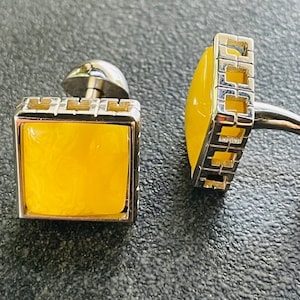 Elegante Manschettenknöpfe aus Bernstein, Einzigartiges Design, Manschettenknöpfe aus Bernstein, Manschettenknöpfe aus Bernstein, Handgemachte Manschettenknöpfe