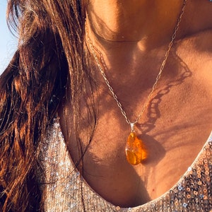 Natural Honey Amber Pendant: Fossil Fly Inclusion, Rare Amber