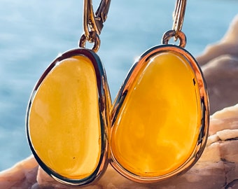 Modern white amber earrings, Gold amber earrings, Gold earrings, Amber earrings, Handmade earrings, Earrings for Her, Natural Baltic Amber