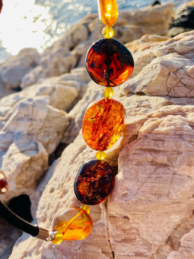 Cherry Amber Pendant, Natural Amber Pendant With Fossil Inclusions
