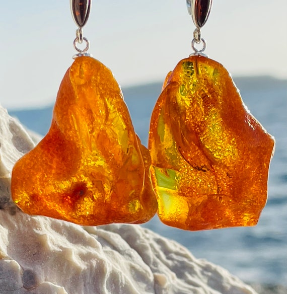 Fantastic Amber Earrings Huge Amber Earrings Natural Beauty of Amber Best Amber Earrings Raw Amber Earrings Natural Baltic Amber Etsy