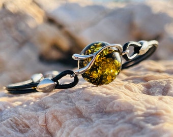 Natural Gemstone Bracelet with leather, Unique Natural Gemstone Bracelet, Natural Gemstone Bracelet