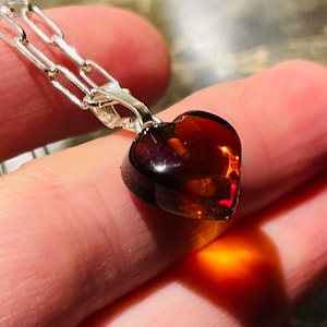 Small Amber heart ,Red amber heart, Amber heart with sterling silver 925, Natural baltic amber, Amber heart pendant, Handcarved amber heart