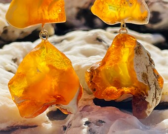 Fantásticos pendientes de ámbar paisaje, Pendientes de ámbar blanco, Pendientes de ámbar grandes, Pendientes de ámbar crudo, Pendientes de ámbar natural