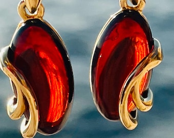 Red Amber Earrings, Baltic Amber Earrings, Sparkling amber earrings, Gold amber earrings, Amber jewellery