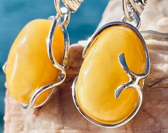 Natural White Amber Earrings: Sterling Silver Dangle Amber Earrings , Amber Earrings