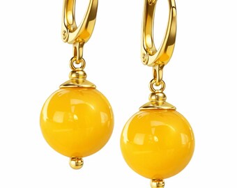Natural White Amber Earrings, 925 Silver with 24K Gold Plating, Handmade Baltic Amber, Minimal Elegant Jewelry , Amber Earrings