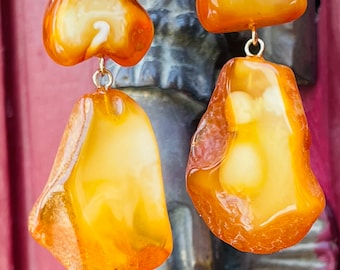 Natural Baltic Amber Earrings: 24K Gold Plated Sterling Silver