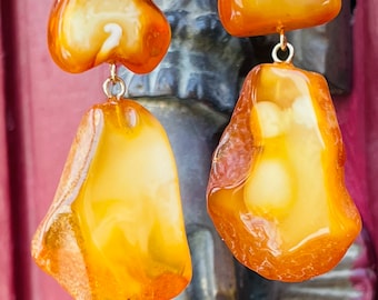 Natural baltic amber earrings, Butterscotch amber earrings, Raw amber earrings, Large amber earrings, Amber earrings, Summer earrings