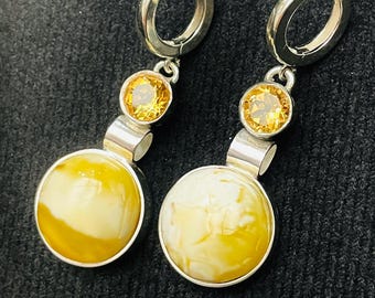 Handmade White Amber Earrings: Gemstone Dangle Earrings