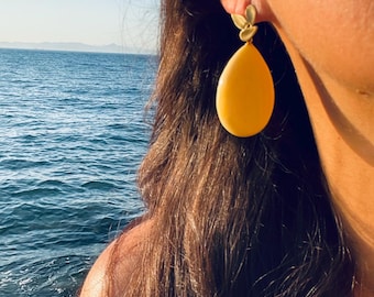 Large White Baltic Amber Earrings | Rare Natural Amber Drops | Gold Plated | Elegant Statement Jewellery