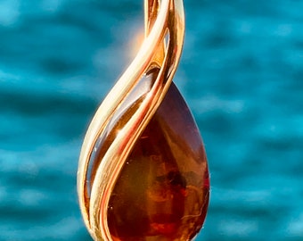 Cherry Amber Pendant  , Silver Pendant with Dark Red Amber, Gold amber pendant with cherry amber , Amber pendant