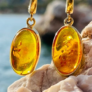 Sparkling amber earrings , Gold amber earrings, Natural amber jewellery, Earrings, Earrings for wife